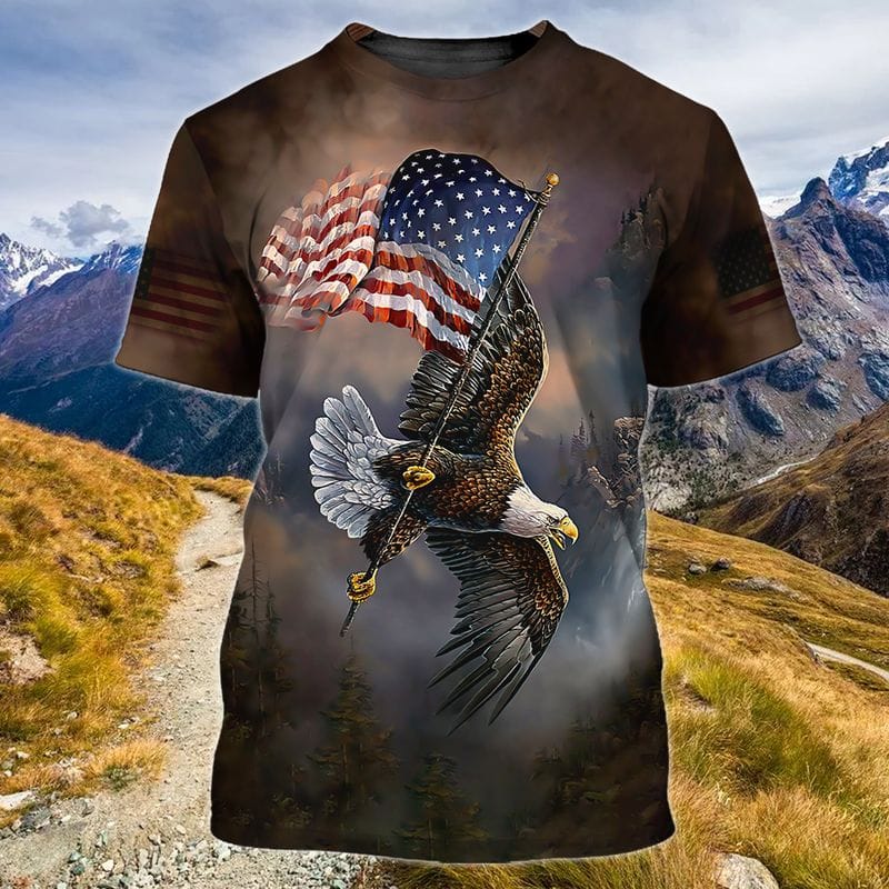 Awesome Eagle Carries America Flag 3D Tshirt