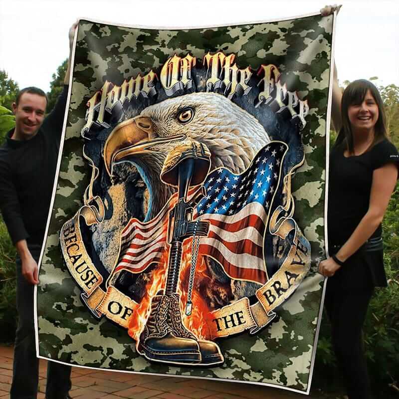 Home of The Free Veteran because of the brave American Eagle Blanket 