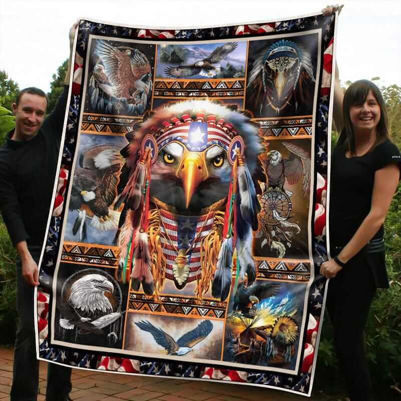 Native American And The Flag Usa Eagle Blanket