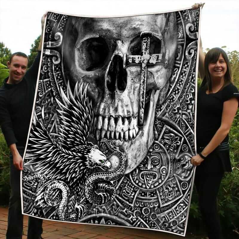 SILVER SKULL WITH EAGLE B Blanket