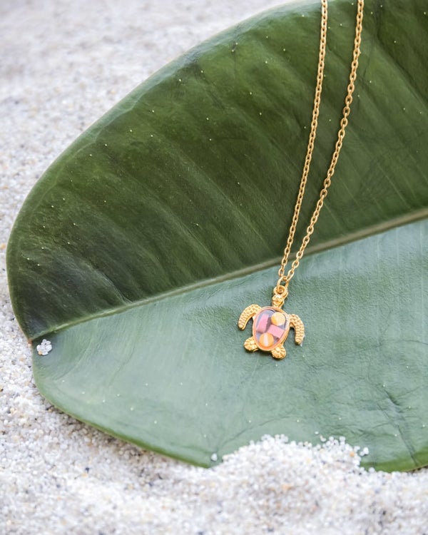 Eco Turtle Necklace in Gold with Ocean Plastic