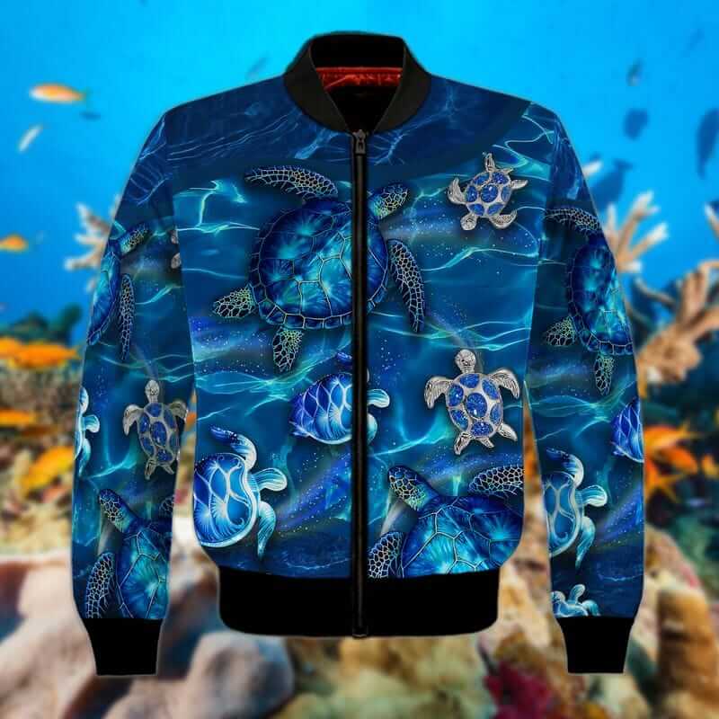 Blue Sea Turtle Shirt Bomber