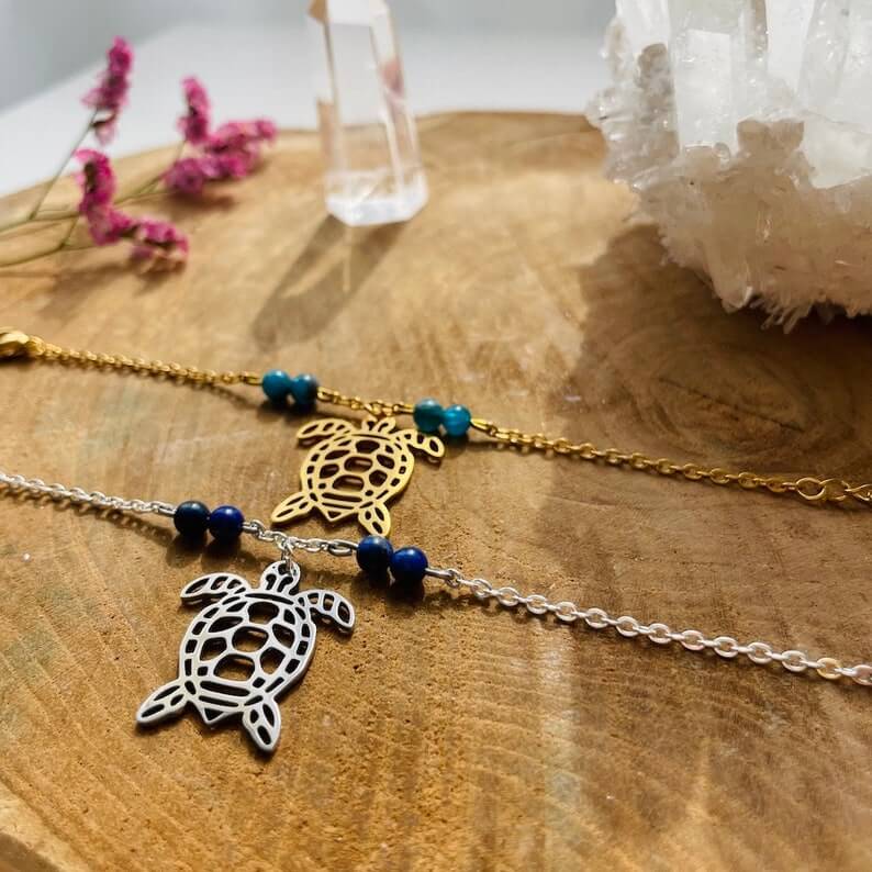 Turtle Necklace with Stainless Steel Chain (Silver or Gold) Handmade