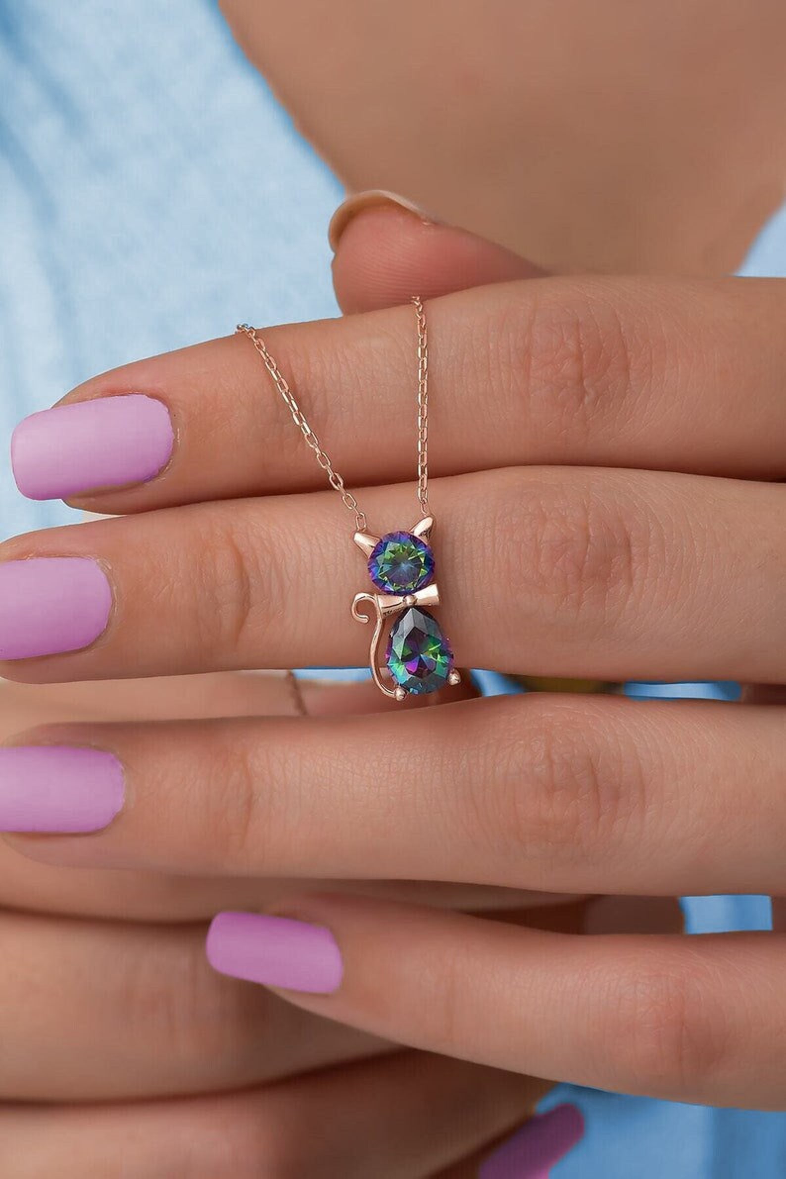 Crystal Cat Necklace For Women