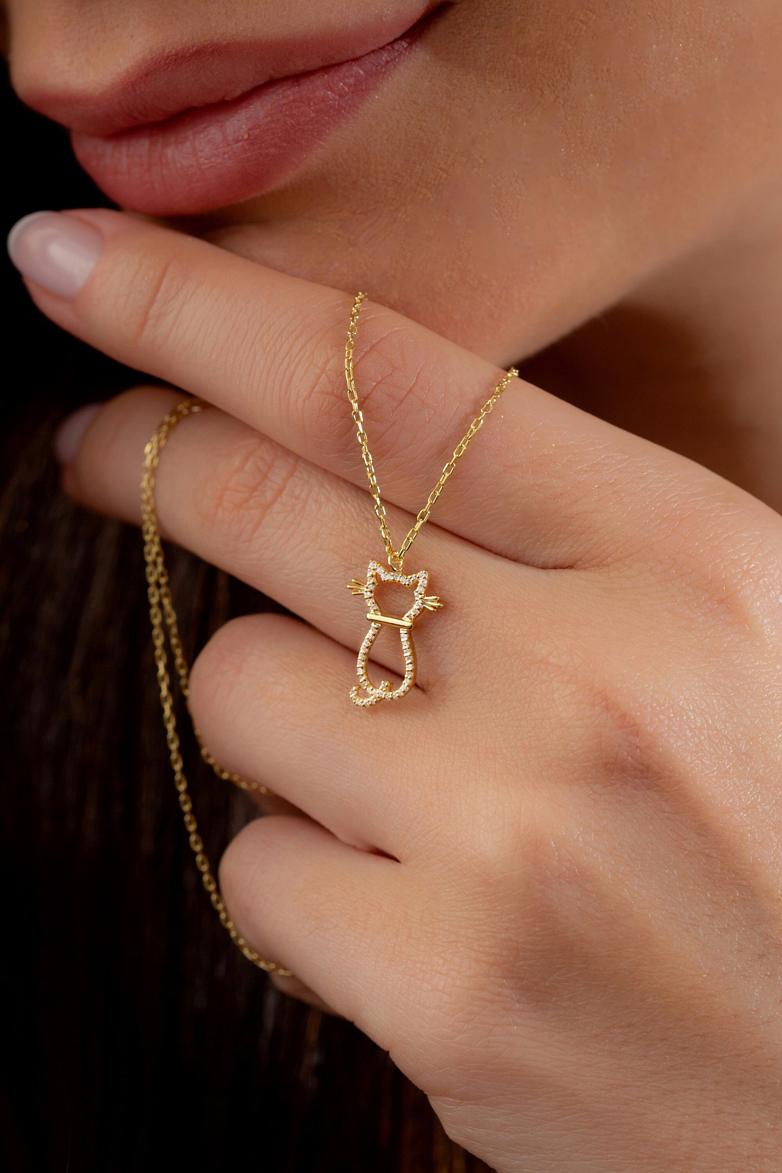 Gold Diamond Cat Necklace