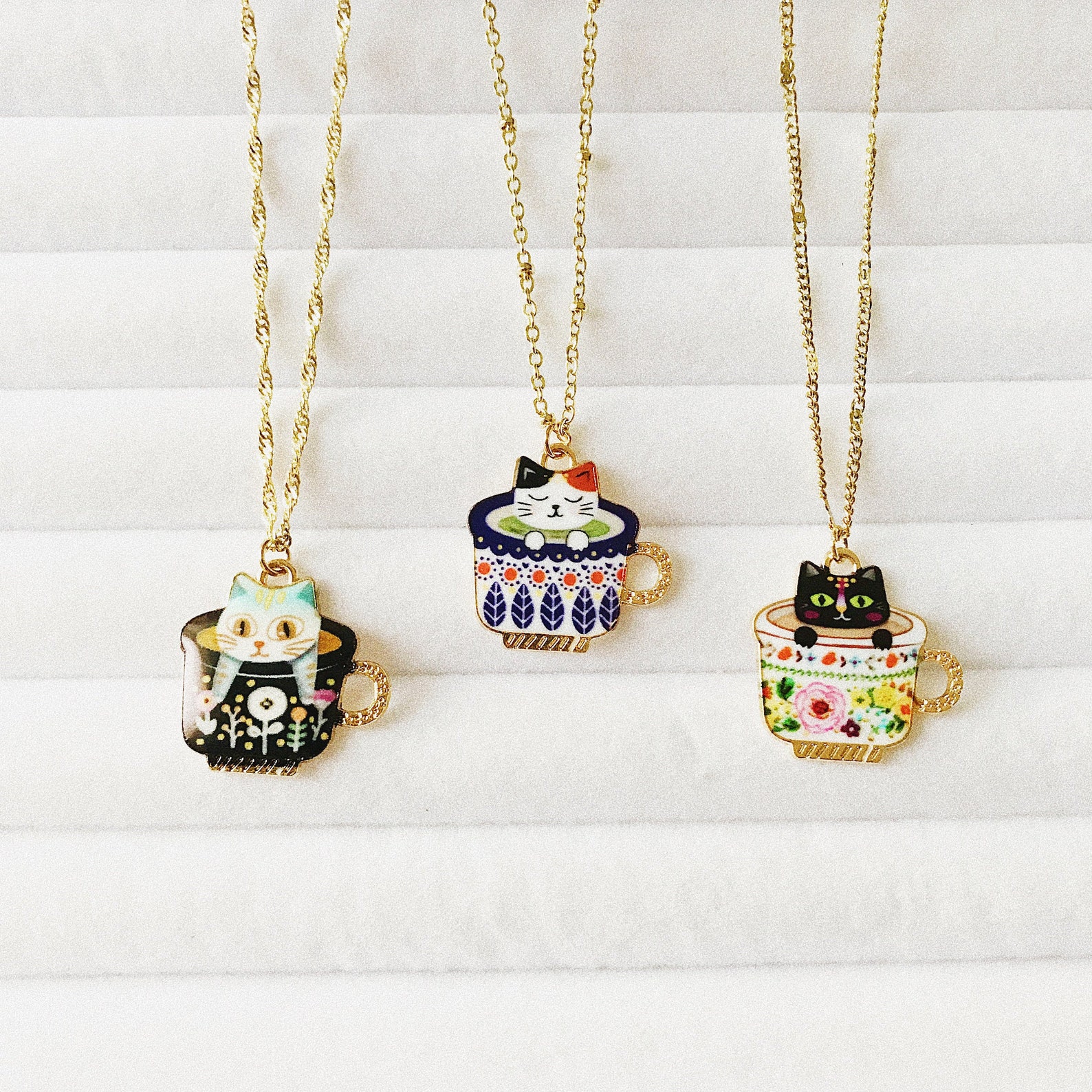 Gold Enamel Cat Necklace