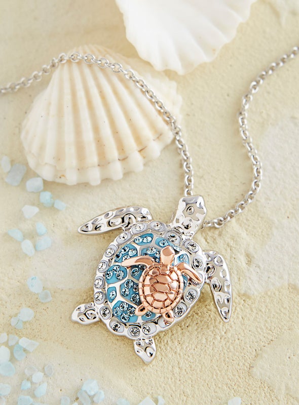 mom and baby turtle necklace silver