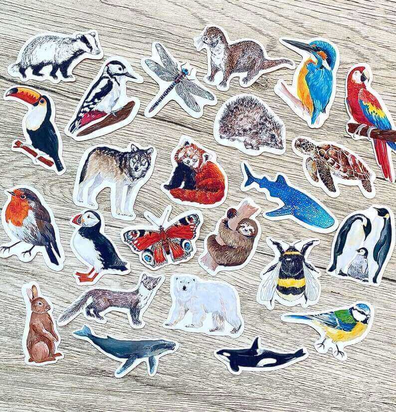 Handmade Glossy Artwork Collectable Wildlife Animal Stickers