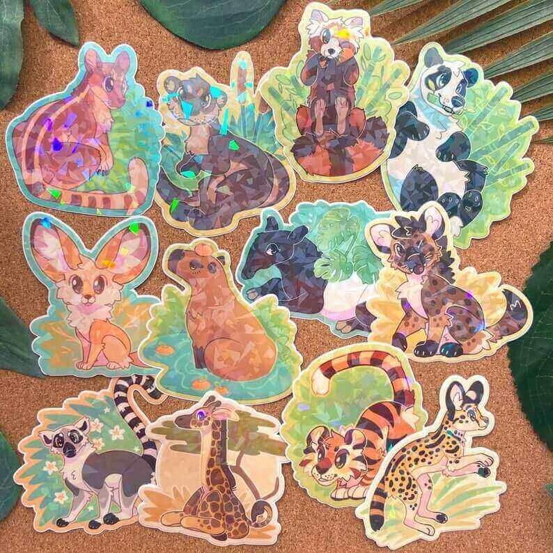 Holographic Cute Zoo Animal Stickers