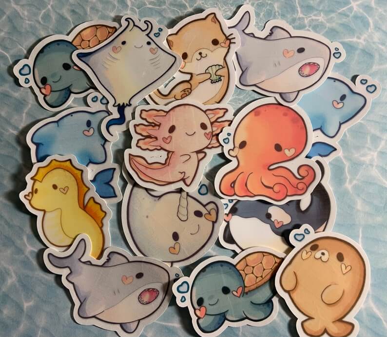 Chibi Sealife Friends Laminated Stickers