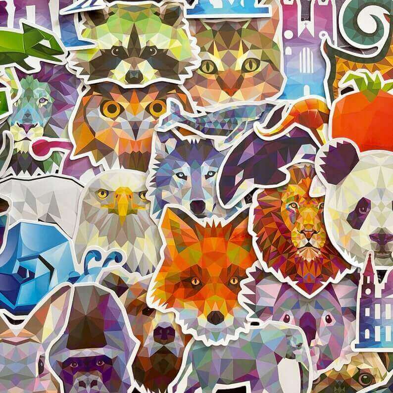 Geometric Rainbow Colourful Animal Stickers