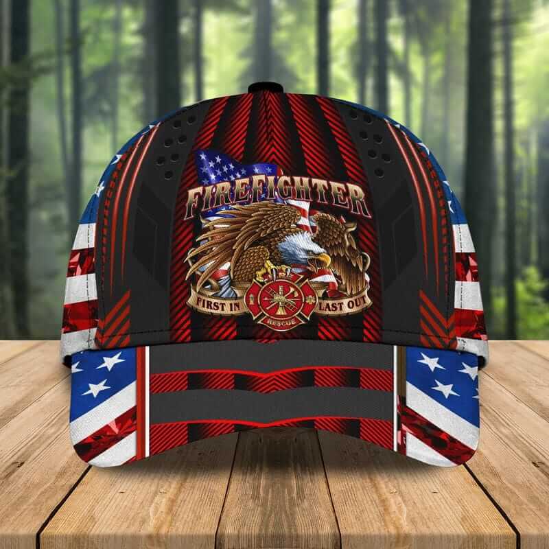 FIREFIGHTER FIRST IN LAST OUT RED CAP