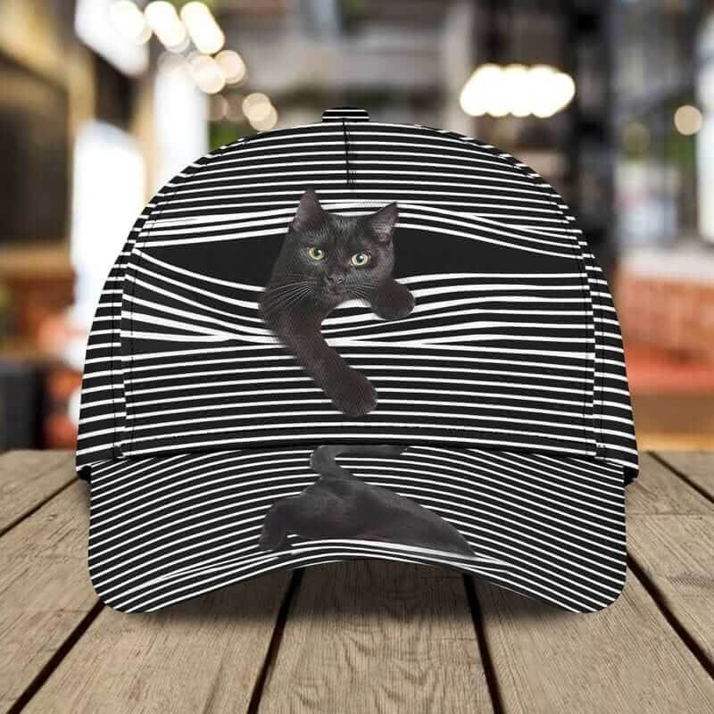 CAT - CAP02 - RINC98 CLASSIC CAP BLACK AND WHITE HORIZONTAL STRIPES CAT CAPS