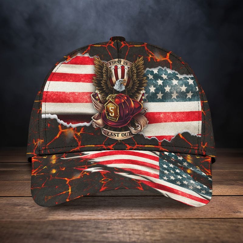 FIRST IN LAST OUT AMERICAN BALD EAGLE FIREFIGHTER CAP 