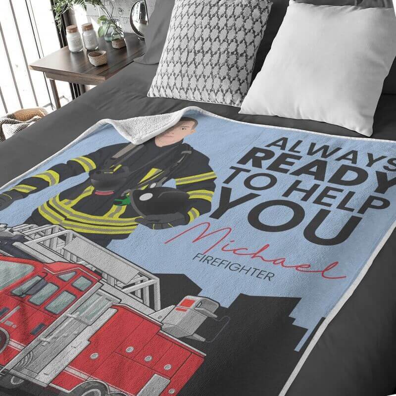 Firefighter custom hand drawn throw blanket