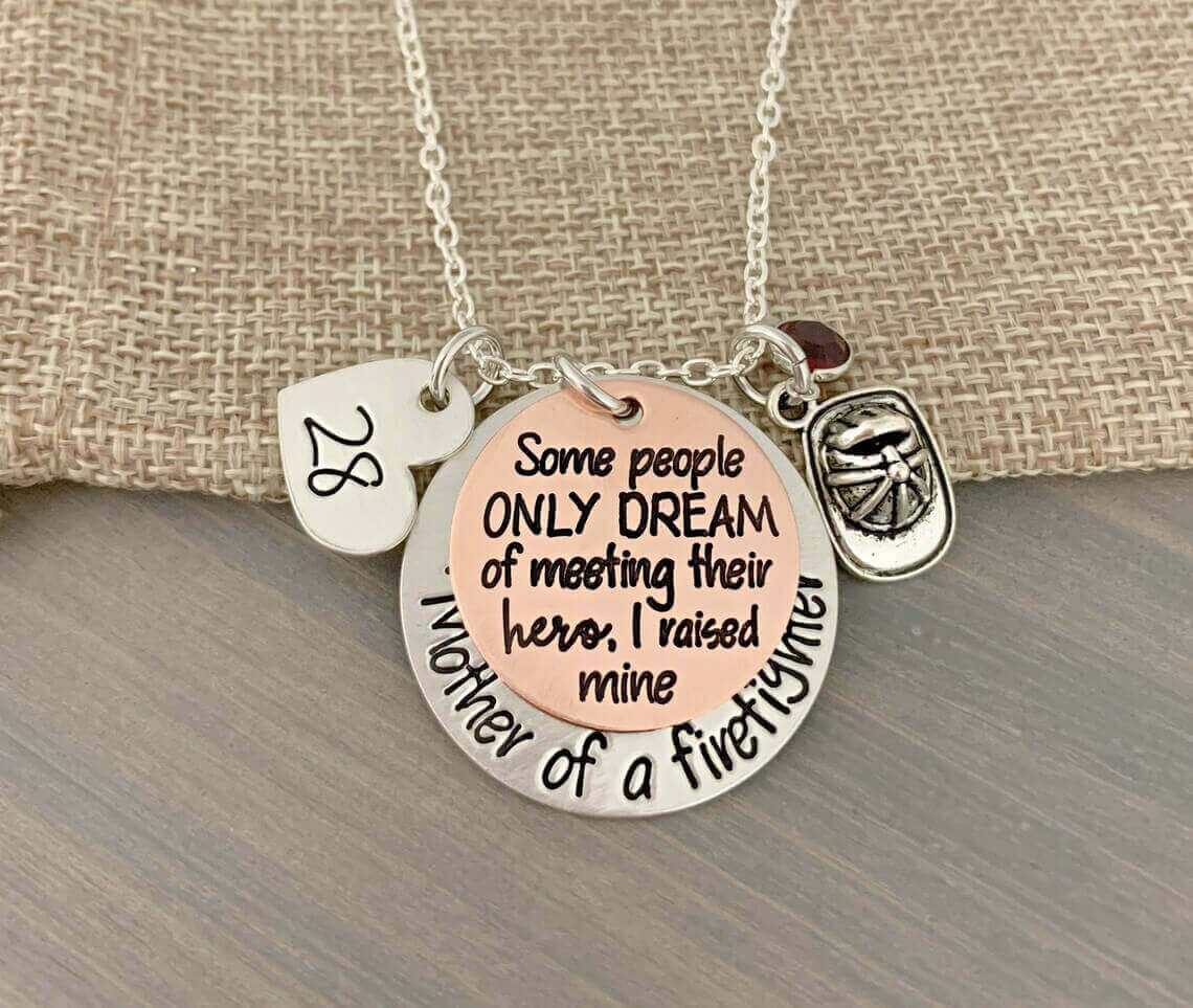 Mother of A Firefighter Police Officer Cop Some People Only Dream of Meeting Their Hero I Raised Mine Necklace Personalized Engraved Jewelry