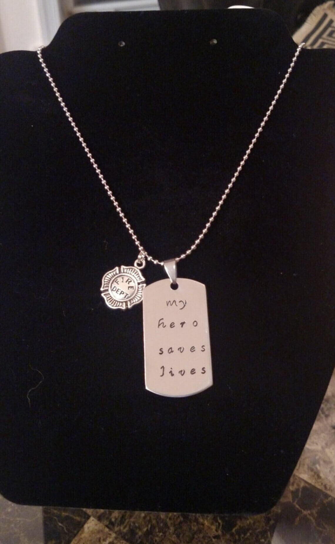 My hero saves lives firefighter necklace