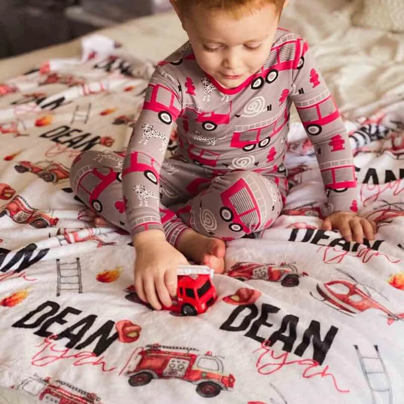 fire truck kids personalized blankets